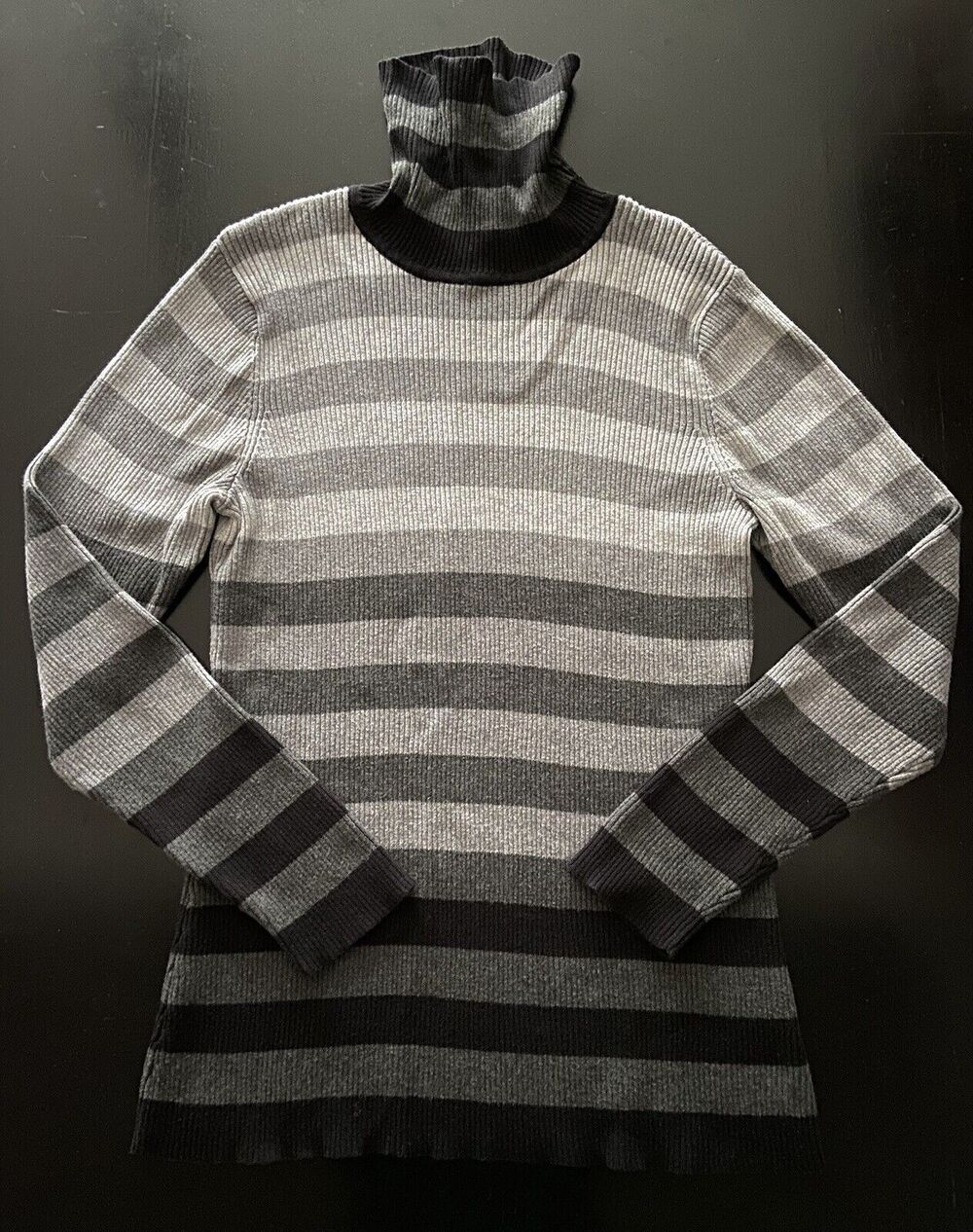 RELATIVITY Gray Striped Cotton Ribbed Knit Turtleneck Sweater sz XL